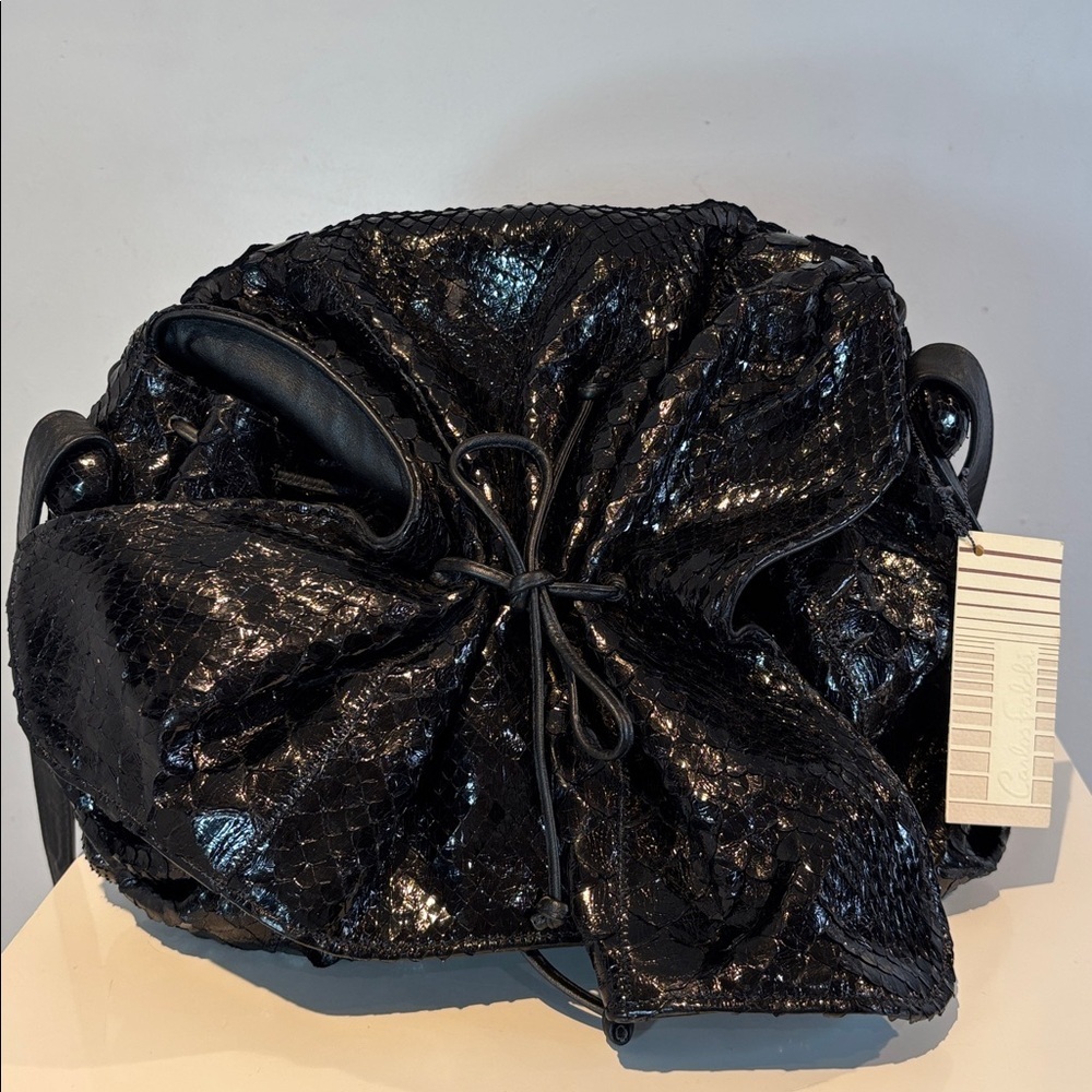 Vintage Carlos Falchi black snakeskin buffalo bag original tag included